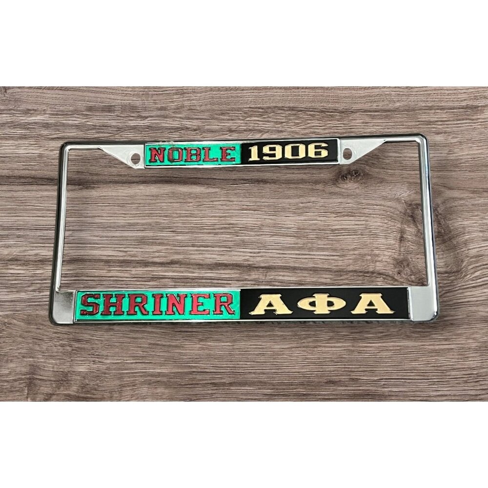 Noble 1906 Alpha Phi Alpha Shriner License Plate Frame Chrome Metal Greek Letter